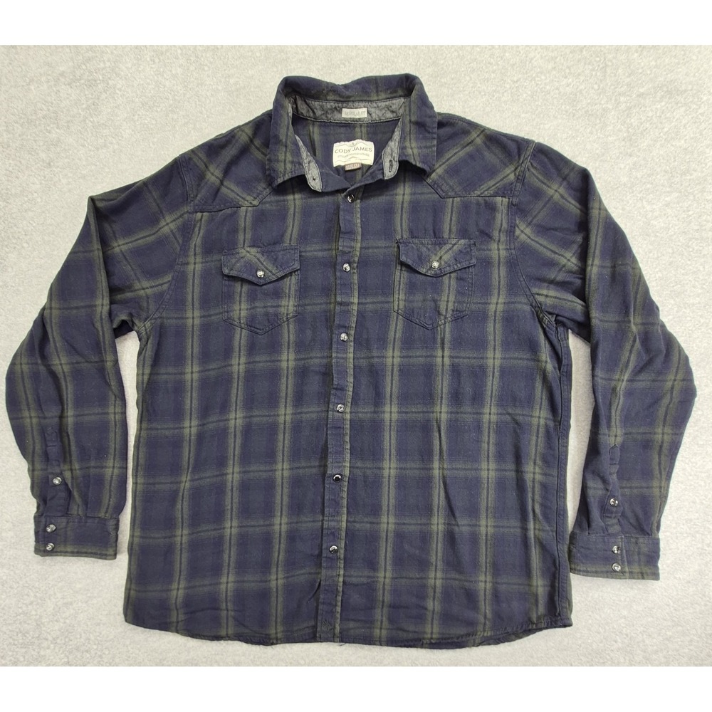 Cody James Western Shirt Men XXL Blue Brown Plaid Pearl Snap Flannel Long Sleeve